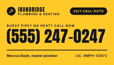 Plumbing and heating card: business card template