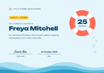 Kids swimming certificate