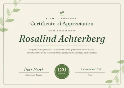 Volunteer appreciation certificate