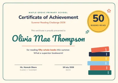 Reading challenge award