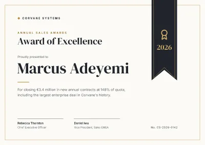Sales award of excellence