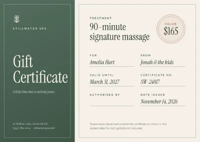 Spa gift certificate