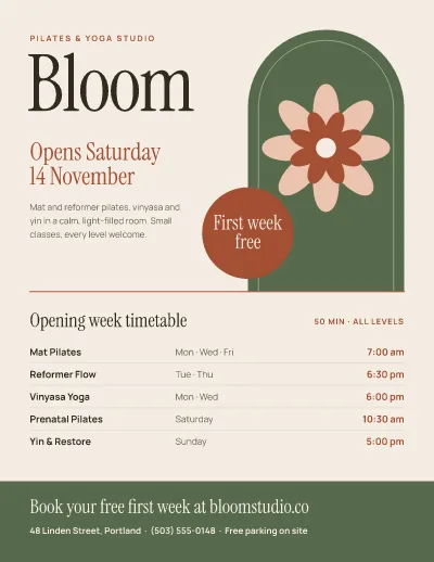 Bloom studio opening flyer