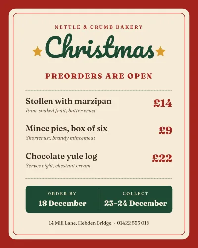 Bakery Christmas preorders