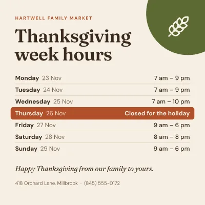Thanksgiving week hours