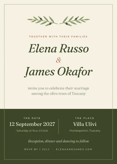 Olive grove wedding invitation