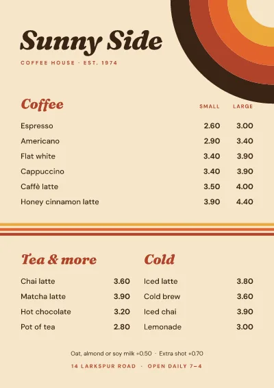 Café drinks board