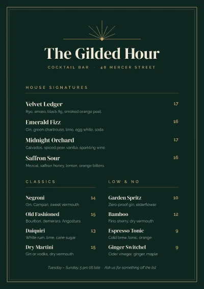 Cocktail bar list