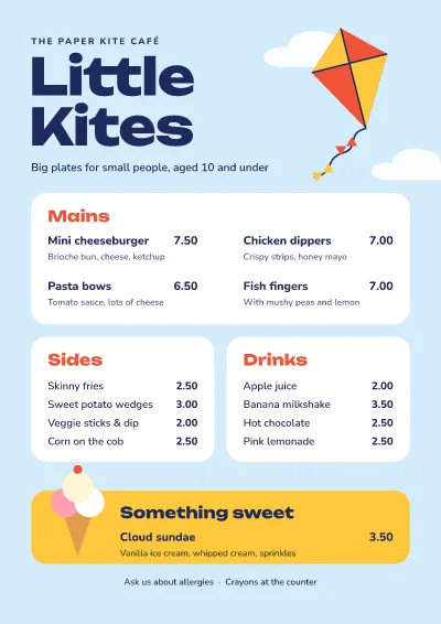 Kids menu: menu template