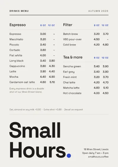 Coffee shop drinks: menu template