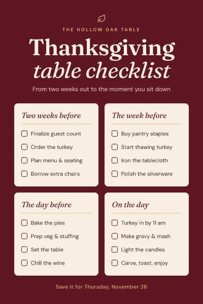 Thanksgiving table checklist