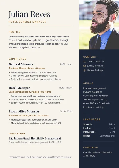 Hotel manager resume