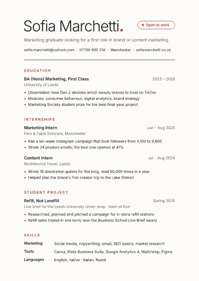 Marketing graduate minimal