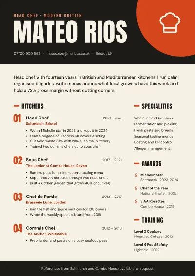 Head chef resume
