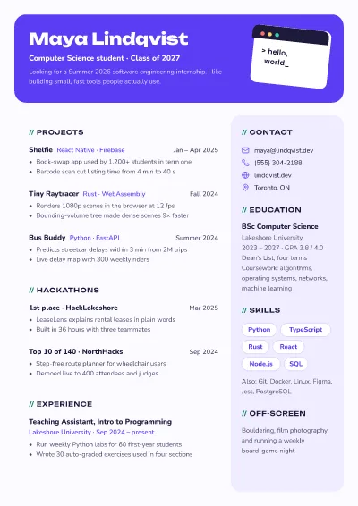 CS internship resume