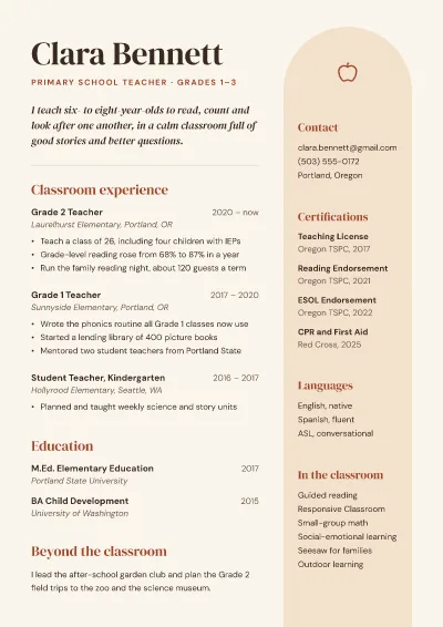 Teacher terracotta arch: resume template