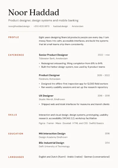 Product designer resume