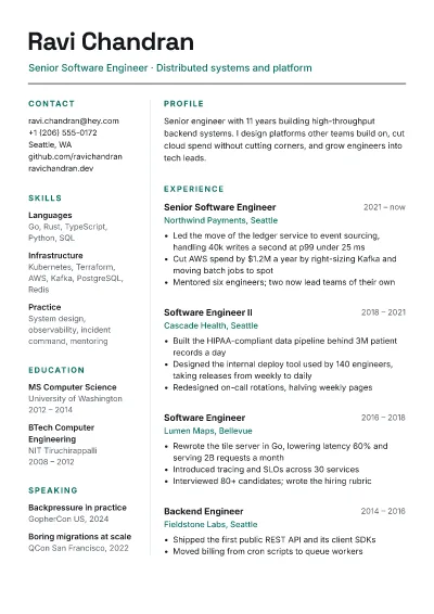 Senior engineer two-column