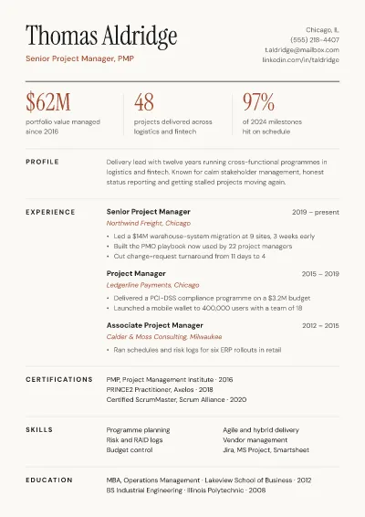 Project manager resume