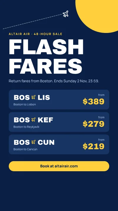 Airline flash fares