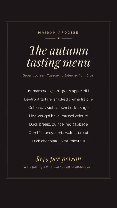 Autumn tasting menu
