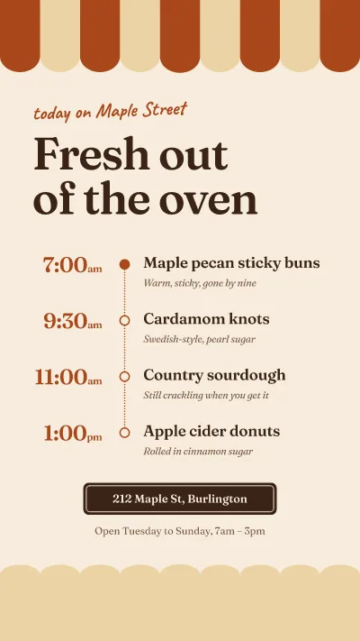 Bakery fresh bake times