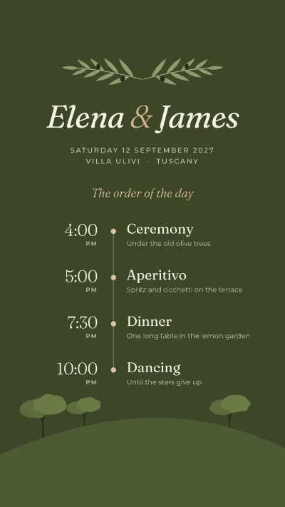 Olive grove wedding day