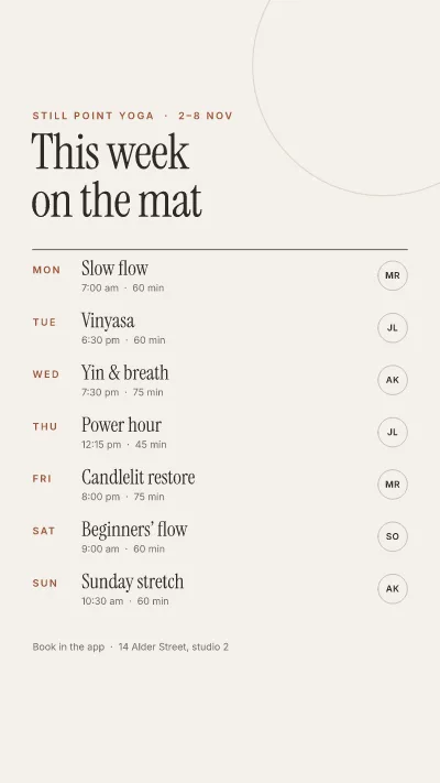 Yoga weekly schedule